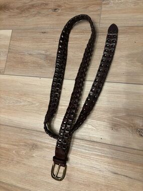 Roundtree & Yorke Dark Brown Braided Leather Belt with Brass Buckle